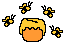 Bees around honey
